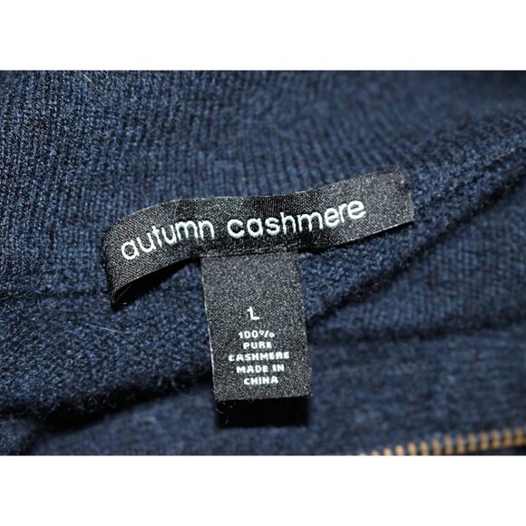 Autumn Cashmere - Men's 1/4-Zip Mock Neck Pullover Sweater in Heather Navy, Lrg - Picture 3 of 8
